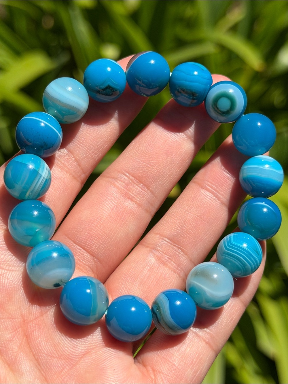 12mm stretchable blue banded agate bracelet 1870